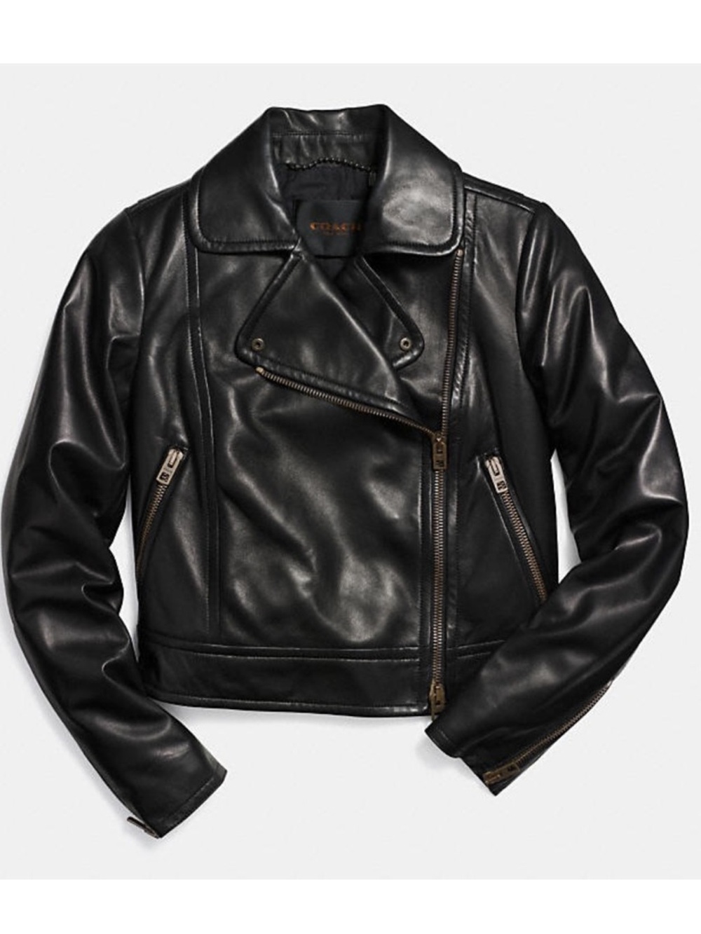 Coach Black Lamb Leather Side Zip Moto Short Jacket XS $995